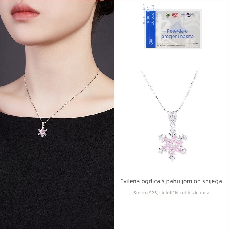 Ogrlica od 925 srebra s rotirajućom pahuljom i cirkonima, standardni lanac, opseg 41–50 cm, Instagram stil, jesen 2025