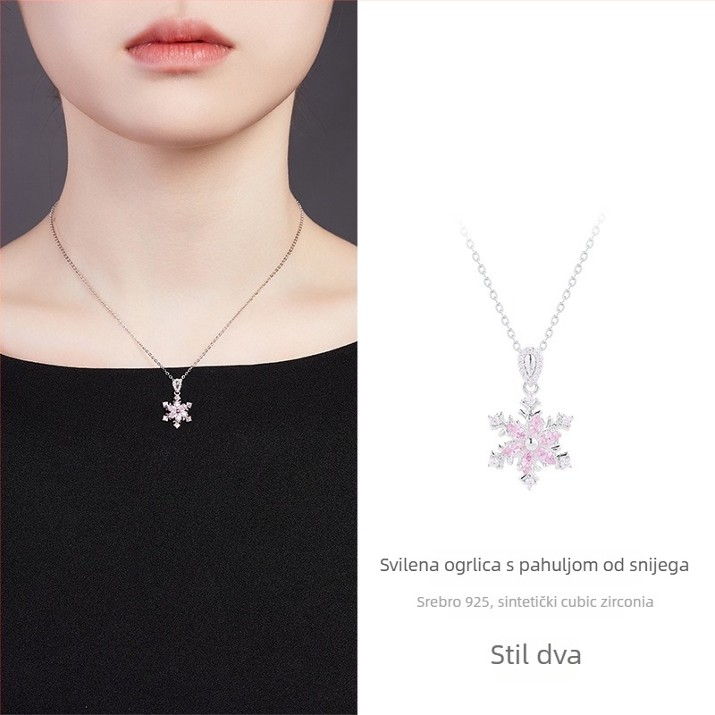 Ogrlica od 925 srebra s rotirajućom pahuljom i cirkonima, standardni lanac, opseg 41–50 cm, Instagram stil, jesen 2025