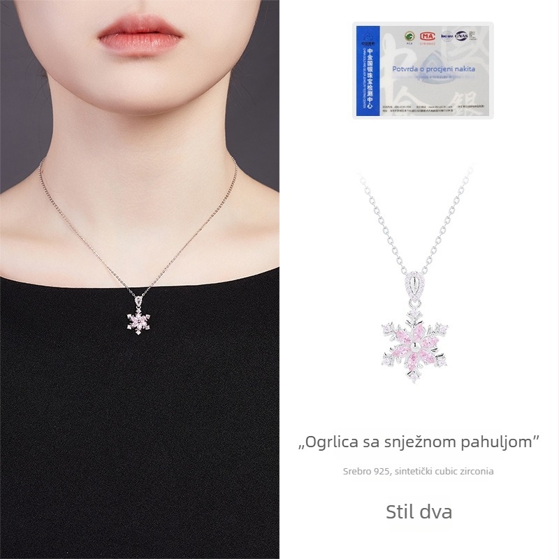 Ogrlica od 925 srebra s rotirajućom pahuljom i cirkonima, standardni lanac, opseg 41–50 cm, Instagram stil, jesen 2025
