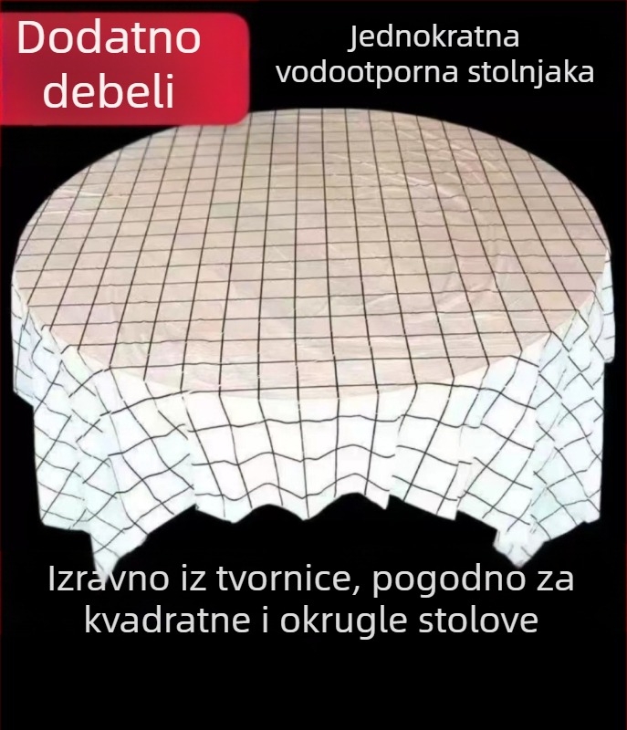 Jednokratni plastični stolnjak, ekstra debeli, s kariranim uzorkom, vodootporan i otporan na masnoće, mogućnost tiskanja logotipa