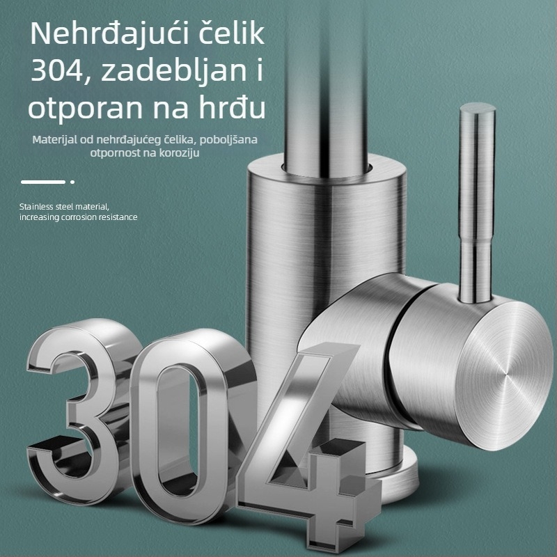 Kuhinjski slavina od nehrđajućeg čelika 304, okretna izljevka, keramički ventil, miješalica za sudoperu