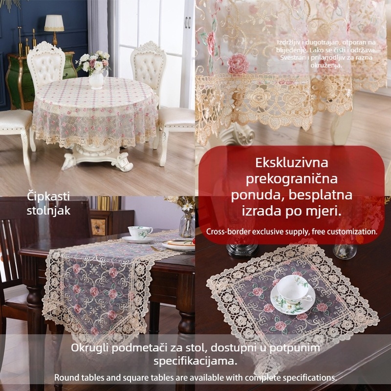 Europskog stila kružni stolnjak za TV ormarić i male kućanske uređaje – zaštita od prašine, vodootporan, otporan na ulje, jednostavan za čišćenje.