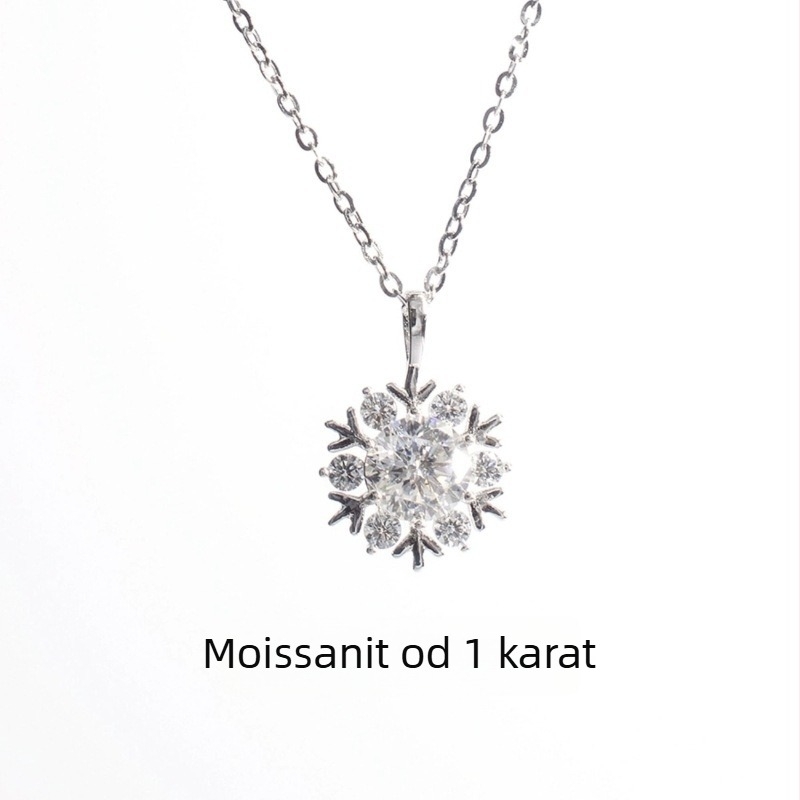 Ženski ogrlica od srebra 925 s pahuljicom od moissanita 1 karat, lanac u obliku O