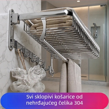 Zidni stalak za ručnike, 1 sloj, od nehrđajućeg čelika 304, bez bušenja, nosivost preko 10 lb