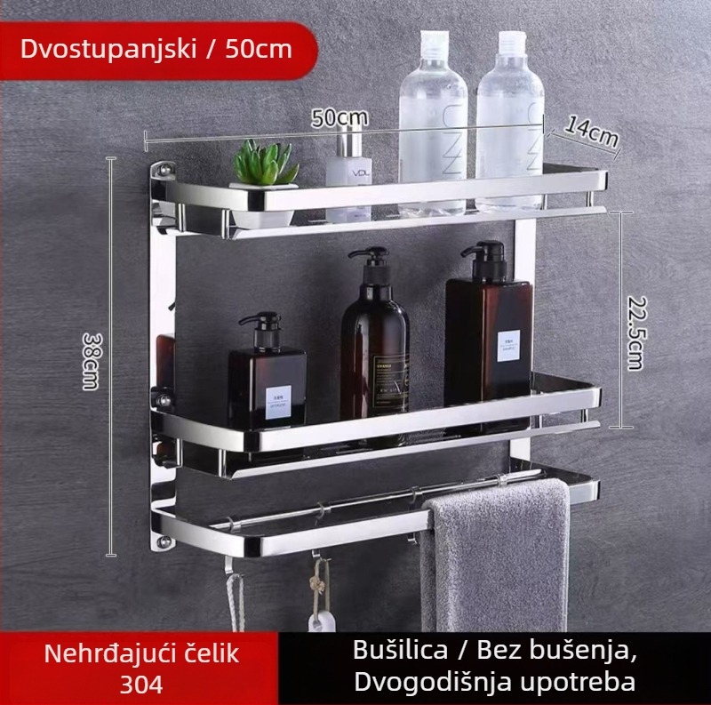 Zidni stalak za ručnike, 1 sloj, od nehrđajućeg čelika 304, bez bušenja, nosivost preko 10 lb