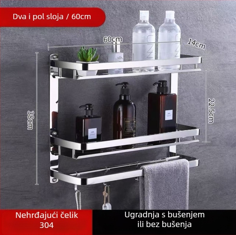 Zidni stalak za ručnike, 1 sloj, od nehrđajućeg čelika 304, bez bušenja, nosivost preko 10 lb