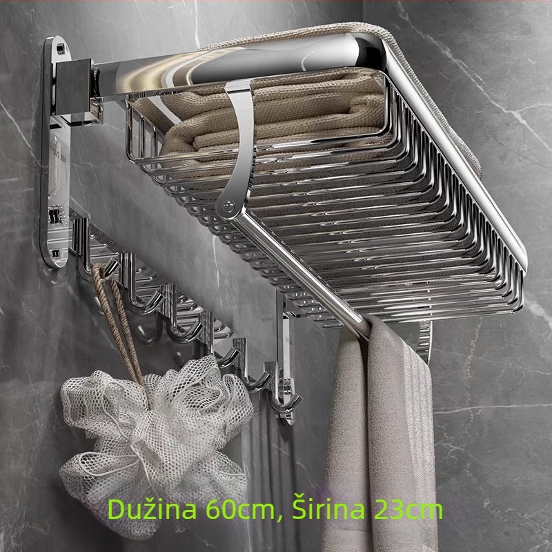 Zidni stalak za ručnike, 1 sloj, od nehrđajućeg čelika 304, bez bušenja, nosivost preko 10 lb