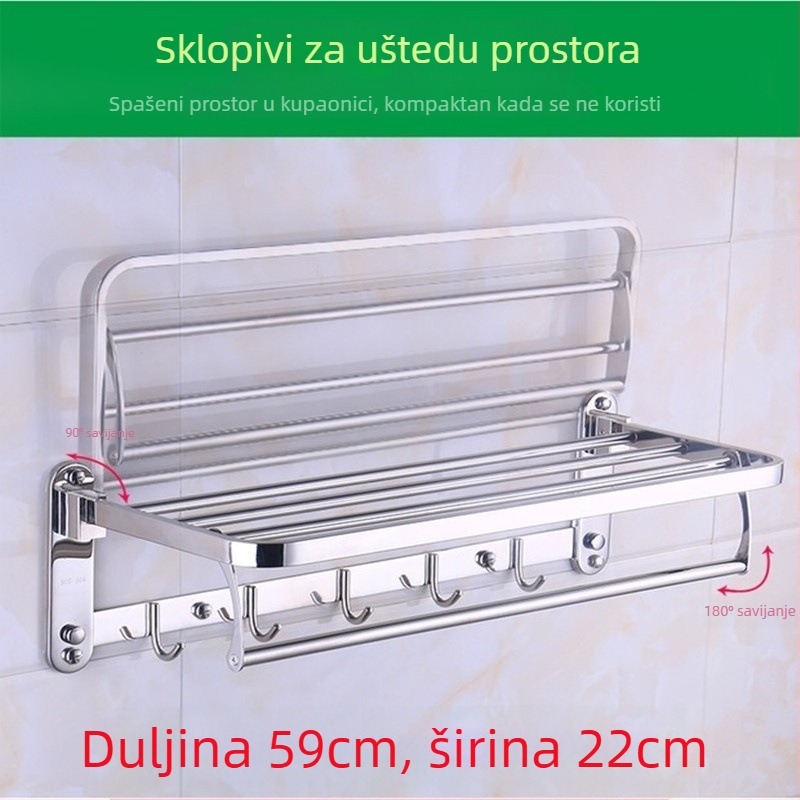 Zidni stalak za ručnike, 1 sloj, od nehrđajućeg čelika 304, bez bušenja, nosivost preko 10 lb