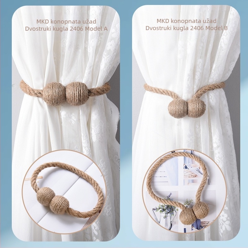 Ručni pojas za zavjese od konopne užadi i drveta s magnetskim kopčama — moderan minimalistički dodatak prozoru, prilagodljiv