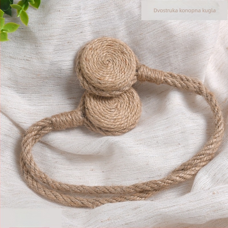 Ručni pojas za zavjese od konopne užadi i drveta s magnetskim kopčama — moderan minimalistički dodatak prozoru, prilagodljiv