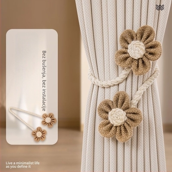 Ručni izrađen pojas za zavjese sa zavojitim dizajnom, konop i poliesterska svila, cvjetna gazirana zavjesa, suvremeni minimalistički stil