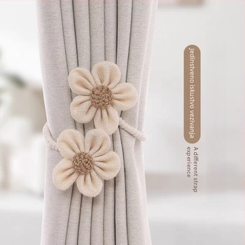 Ručni izrađen pojas za zavjese sa zavojitim dizajnom, konop i poliesterska svila, cvjetna gazirana zavjesa, suvremeni minimalistički stil