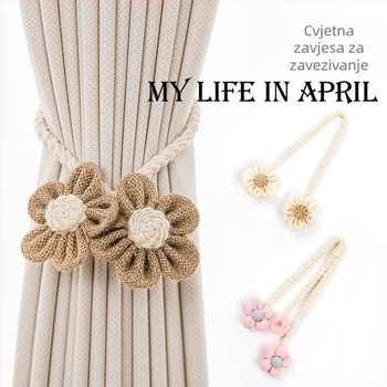 Ručni izrađen pojas za zavjese sa zavojitim dizajnom, konop i poliesterska svila, cvjetna gazirana zavjesa, suvremeni minimalistički stil