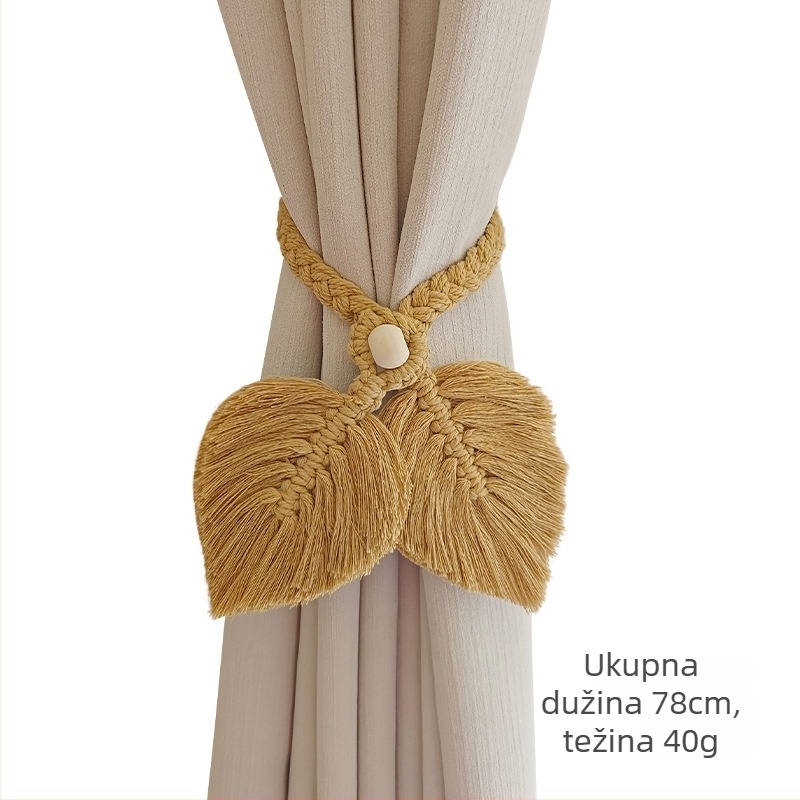 Dvostruki držači zavjesa, ručno tkane šnure s listnim uzorkom od tkanine, moderni minimalistički stil, Nine Elephants
