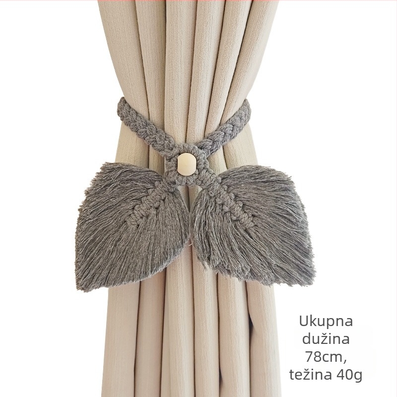 Dvostruki držači zavjesa, ručno tkane šnure s listnim uzorkom od tkanine, moderni minimalistički stil, Nine Elephants