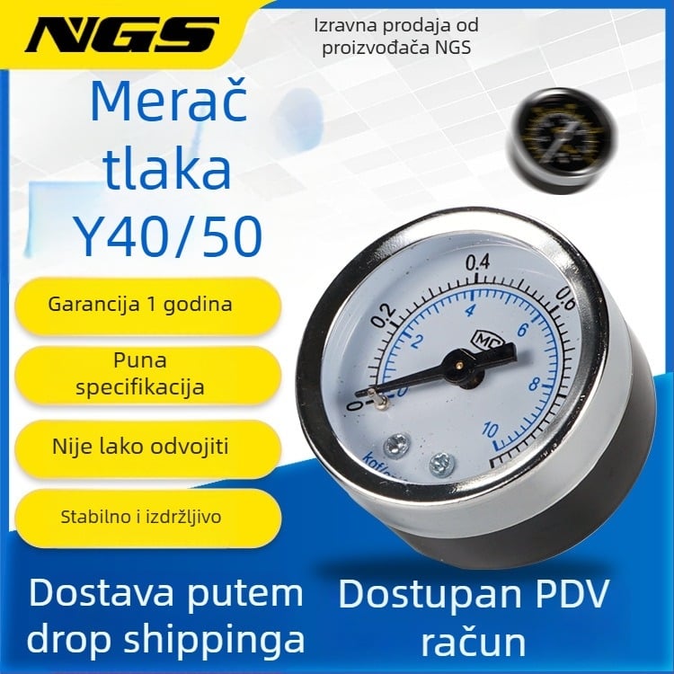 Tlakomjer zraka s točnošću, nominalni promjer 40 mm, raspon 0-1, točnost razred 1.6, model Y40-01, NGS