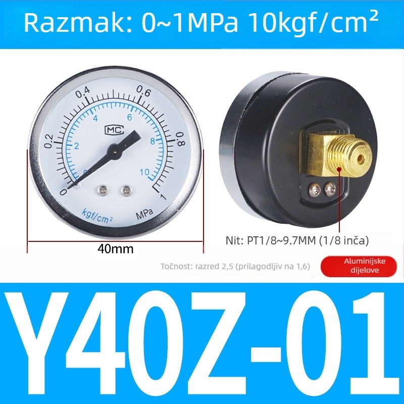 Tlakomjer zraka s točnošću, nominalni promjer 40 mm, raspon 0-1, točnost razred 1.6, model Y40-01, NGS