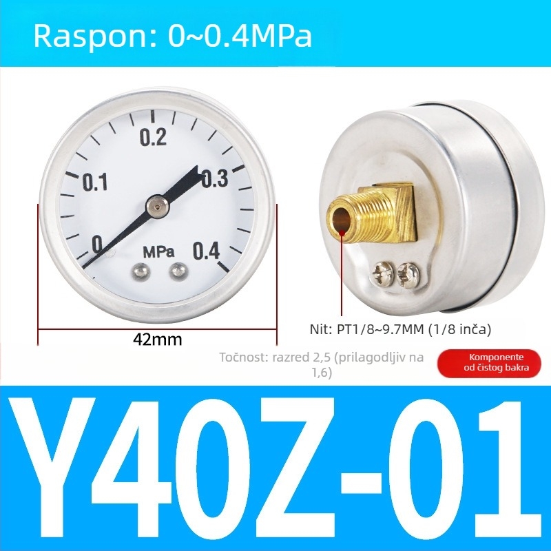 Tlakomjer zraka s točnošću, nominalni promjer 40 mm, raspon 0-1, točnost razred 1.6, model Y40-01, NGS