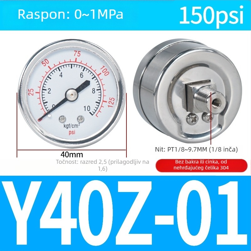 Tlakomjer zraka s točnošću, nominalni promjer 40 mm, raspon 0-1, točnost razred 1.6, model Y40-01, NGS