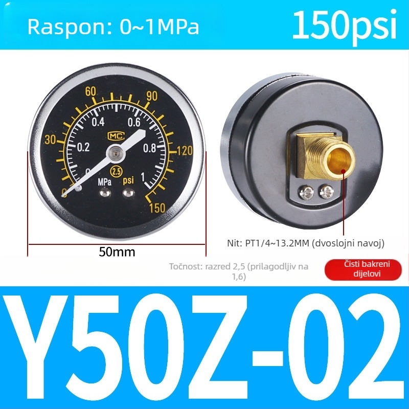 Tlakomjer zraka s točnošću, nominalni promjer 40 mm, raspon 0-1, točnost razred 1.6, model Y40-01, NGS