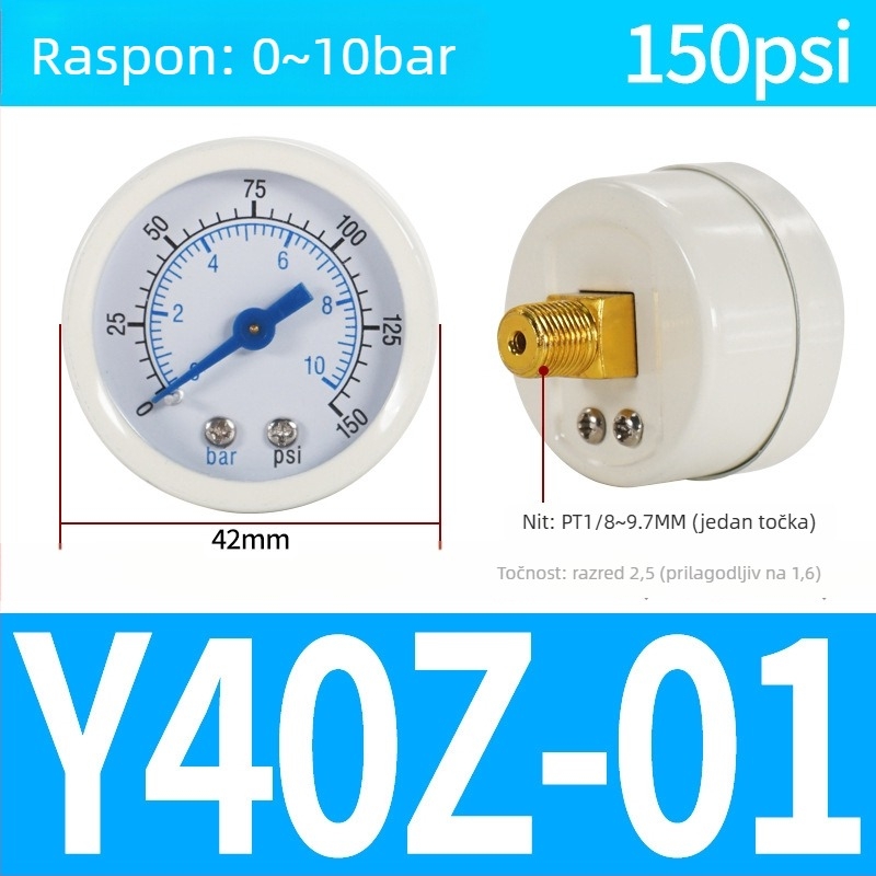Tlakomjer zraka s točnošću, nominalni promjer 40 mm, raspon 0-1, točnost razred 1.6, model Y40-01, NGS