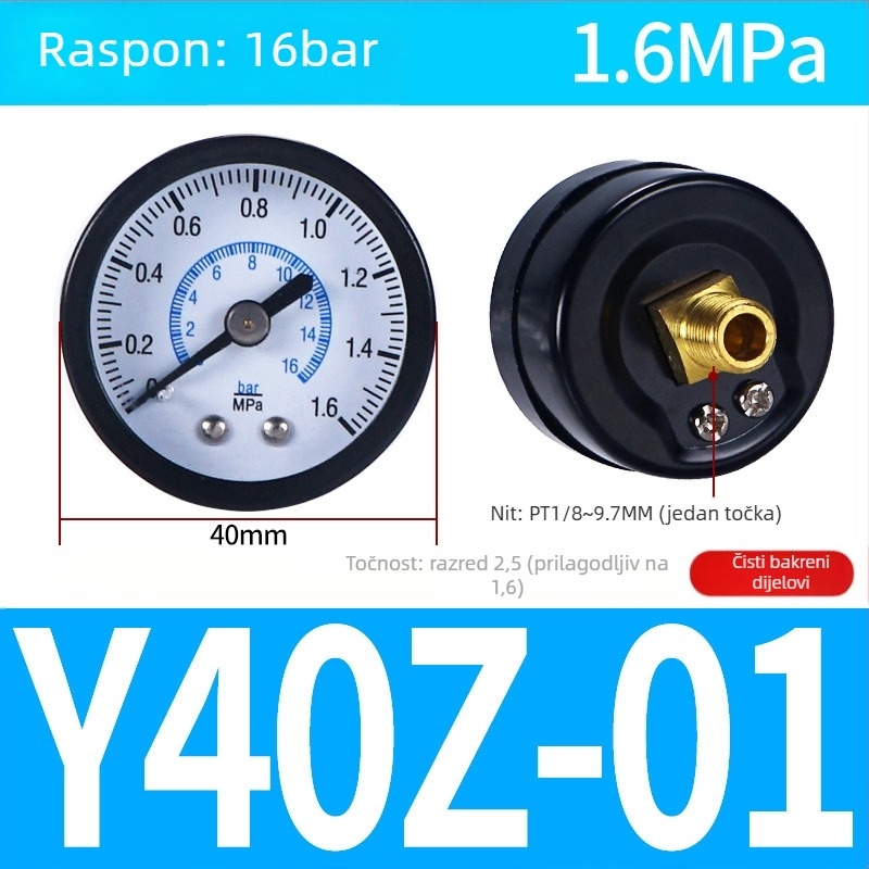 Tlakomjer zraka s točnošću, nominalni promjer 40 mm, raspon 0-1, točnost razred 1.6, model Y40-01, NGS