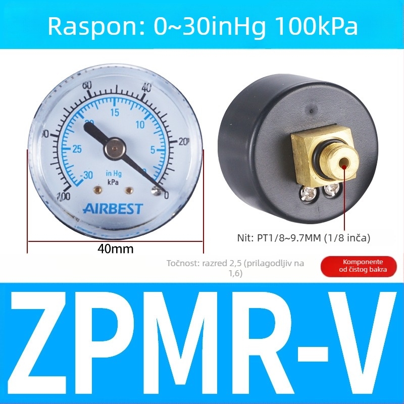 Tlakomjer zraka s točnošću, nominalni promjer 40 mm, raspon 0-1, točnost razred 1.6, model Y40-01, NGS