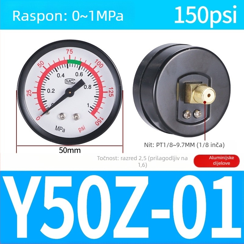 Tlakomjer zraka s točnošću, nominalni promjer 40 mm, raspon 0-1, točnost razred 1.6, model Y40-01, NGS