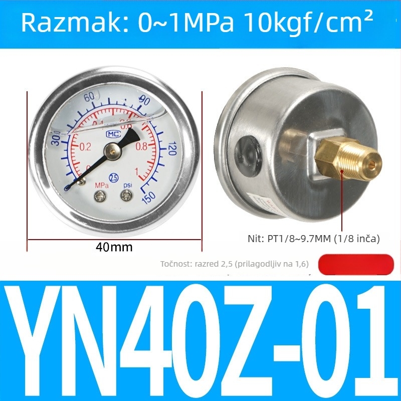 Tlakomjer zraka s točnošću, nominalni promjer 40 mm, raspon 0-1, točnost razred 1.6, model Y40-01, NGS
