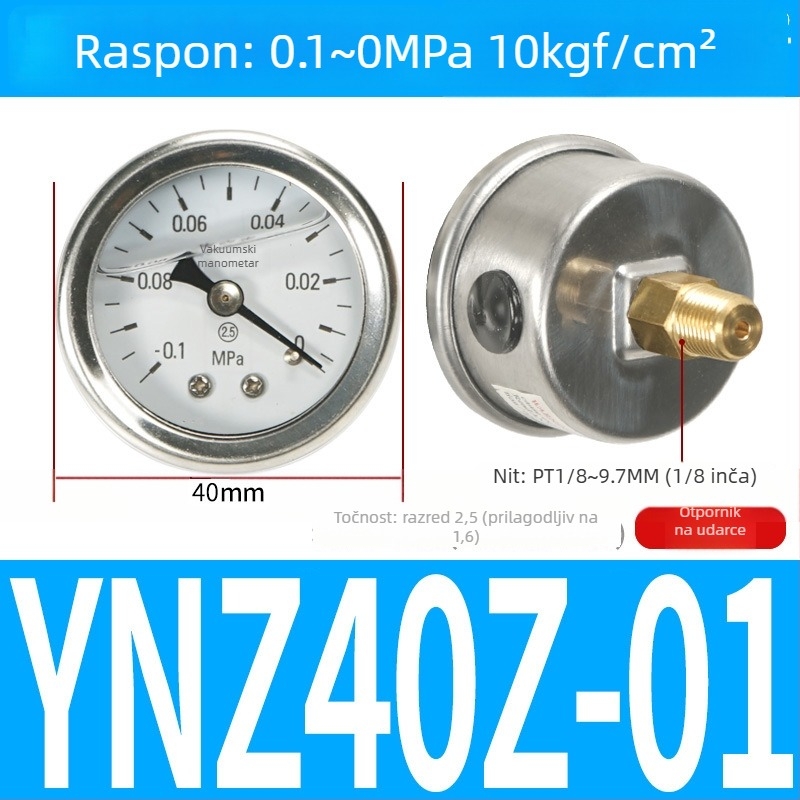 Tlakomjer zraka s točnošću, nominalni promjer 40 mm, raspon 0-1, točnost razred 1.6, model Y40-01, NGS