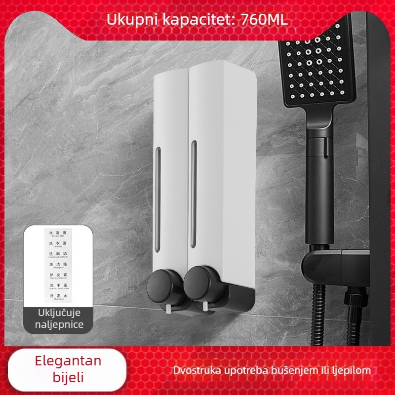 Zidni dozator sapuna bez bušenja, ručna aktivacija pritiskom, ABS materijal, oksidirani završni sloj, moderni minimalistički stil