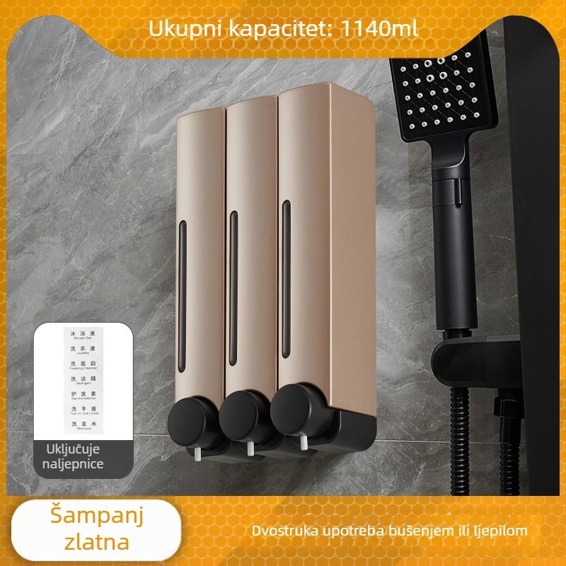 Zidni dozator sapuna bez bušenja, ručna aktivacija pritiskom, ABS materijal, oksidirani završni sloj, moderni minimalistički stil