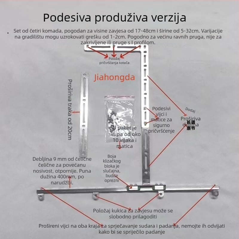 Jiahongda Držač šine zavjese za balkon - Električni izvlačni ravni vodilica, nehrđajući čelik, moderni minimalistički stil