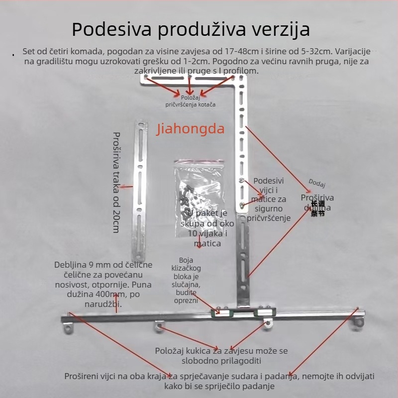 Jiahongda Držač šine zavjese za balkon - Električni izvlačni ravni vodilica, nehrđajući čelik, moderni minimalistički stil
