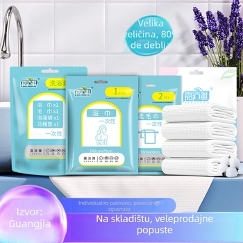 Jednokratni putni set: individualno pakiran ručnik za kupanje, mekan i upijajući, netkano materijalo, pamuk kao glavni sastojak, obična tkanina, jednokratna upotreba