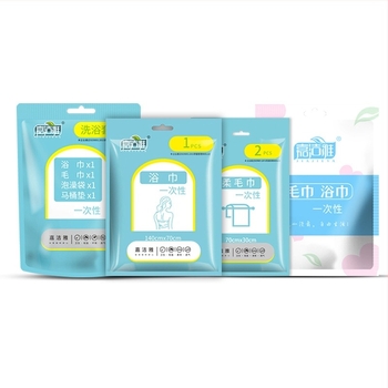 Jednokratni putni set: individualno pakiran ručnik za kupanje, mekan i upijajući, netkano materijalo, pamuk kao glavni sastojak, obična tkanina, jednokratna upotreba