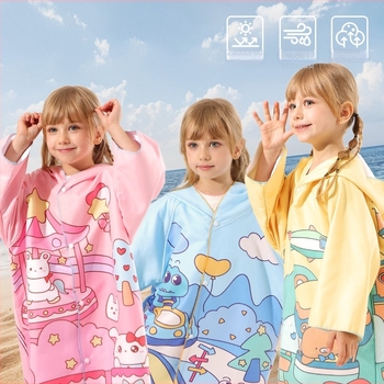 Dječji kapuljačasti ručnik za kupanje — brzo sušenje, poliester, 400–500 g, 120D vlakna, šivanje