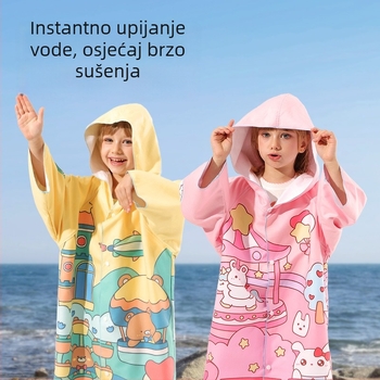 Dječji kapuljačasti ručnik za kupanje — brzo sušenje, poliester, 400–500 g, 120D vlakna, šivanje