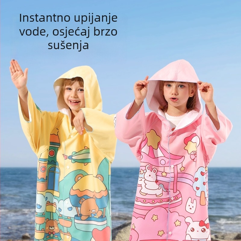 Dječji kapuljačasti ručnik za kupanje — brzo sušenje, poliester, 400–500 g, 120D vlakna, šivanje