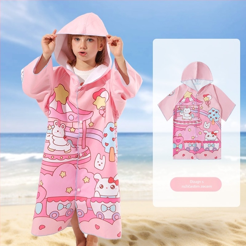 Dječji kapuljačasti ručnik za kupanje — brzo sušenje, poliester, 400–500 g, 120D vlakna, šivanje