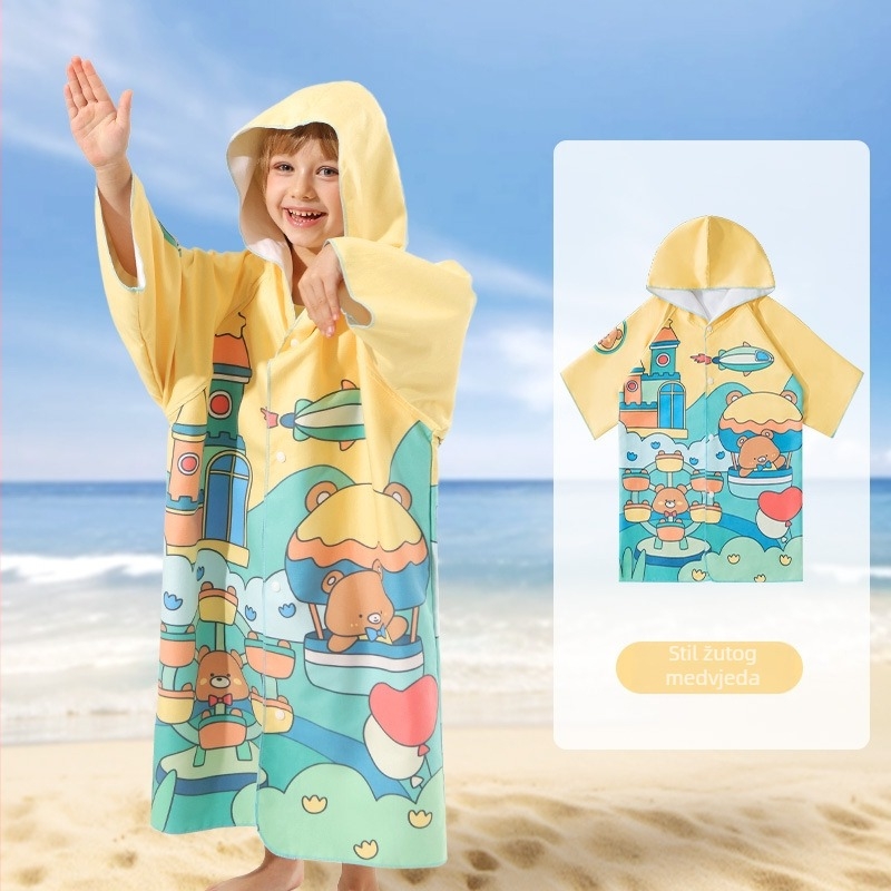 Dječji kapuljačasti ručnik za kupanje — brzo sušenje, poliester, 400–500 g, 120D vlakna, šivanje