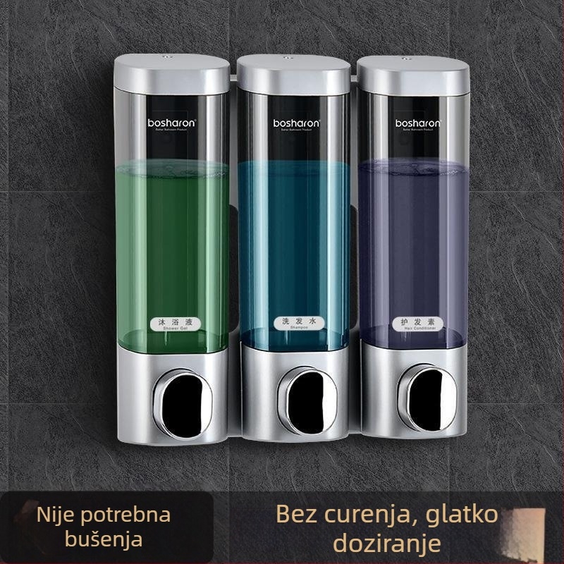 Plastični zidni dozator s pumpom za gel za tuširanje i sredstvo za dezinfekciju ruku - bez bušenja, ručni pogon