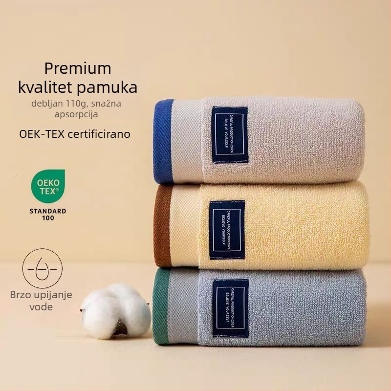 Ručnik za lice od 100% pamuka, debeo i vrlo upijajući za kućnu upotrebu, 32s pređa, plosno tkanje, 100–120 g