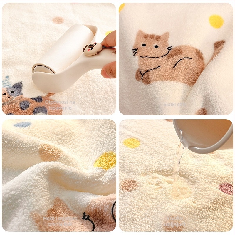 Kupaonski ručnik s dizajnom mačkice, koralni flis, 400–500 g, 32 niti, šivanje i obična tkanina