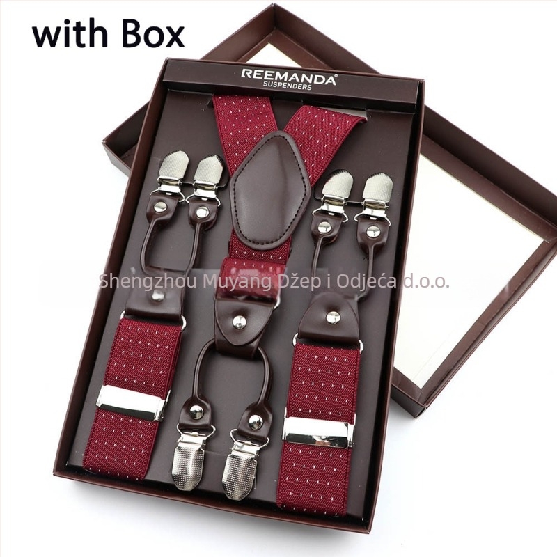 Unisex naramenice za hlače s križnim stražnjim dijelom, šest klipova, podesive, elastične, od poliestera