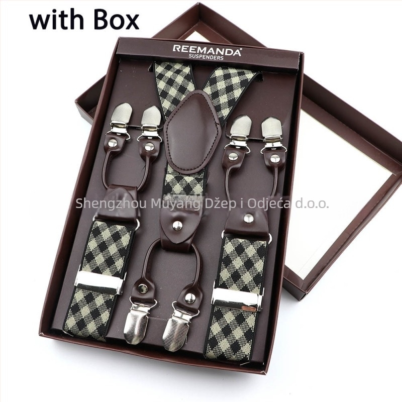 Unisex naramenice za hlače s križnim stražnjim dijelom, šest klipova, podesive, elastične, od poliestera