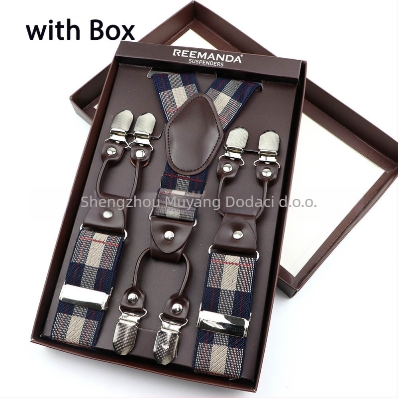 Unisex naramenice za hlače s križnim stražnjim dijelom, šest klipova, podesive, elastične, od poliestera