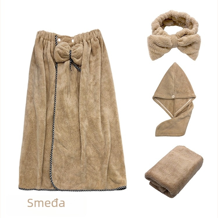 Lonley Coral Fleece set ručnika za kupanje s trakom za glavu i kapom za sušenje kose, 500 g+, 150D, udio glavnog vlakna 85%