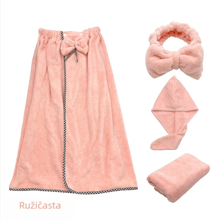 Lonley Coral Fleece set ručnika za kupanje s trakom za glavu i kapom za sušenje kose, 500 g+, 150D, udio glavnog vlakna 85%