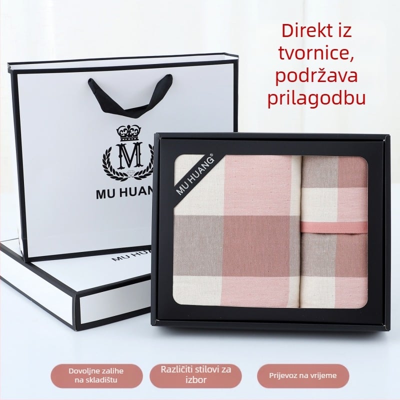 Set ručnika od 100% pamuka u kutiji za poklon – ručnici za lice i za tijelo, debeli, upijajući, bez vlakana, moguć logotip šivanjem